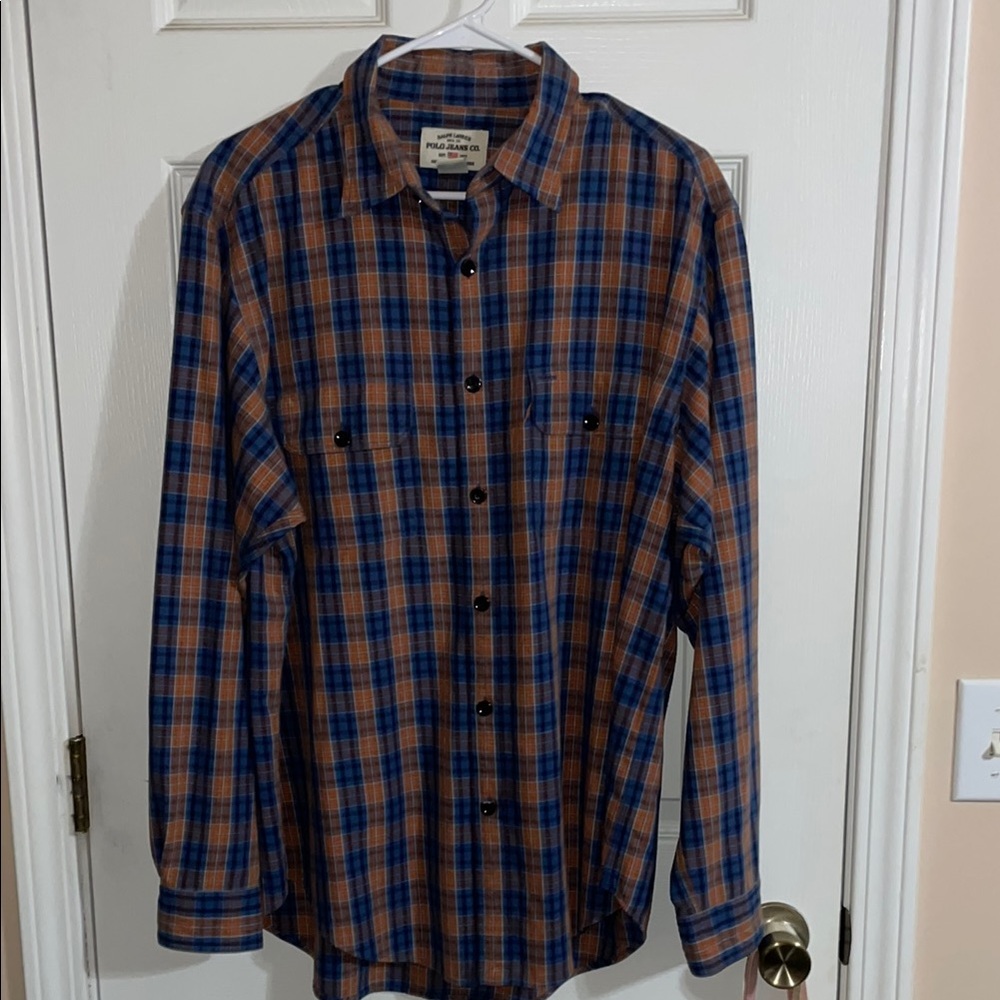 Plaid Men's Shirt Ralph Lauren Polo Blue and Brown